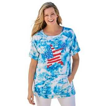 Woman Within Plus Size Americana Kangaroo Pocket Tee