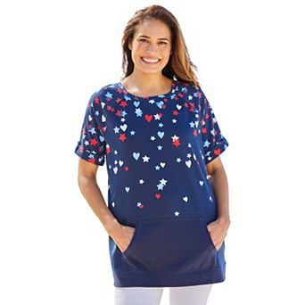 Woman Within Plus Size Americana Kangaroo Pocket Tee