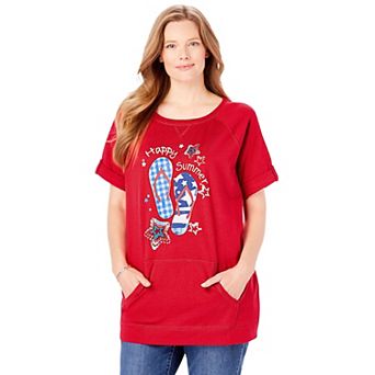 Woman Within Plus Size Americana Kangaroo Pocket Tee