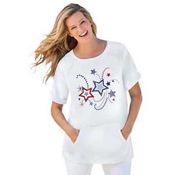 Woman Within Plus Size Americana Kangaroo Pocket Tee