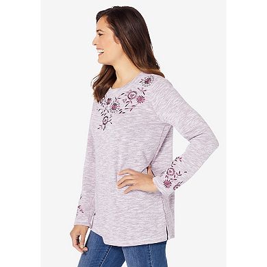Woman Within Plus Size Floral Embroidered Sweatshirt Tee