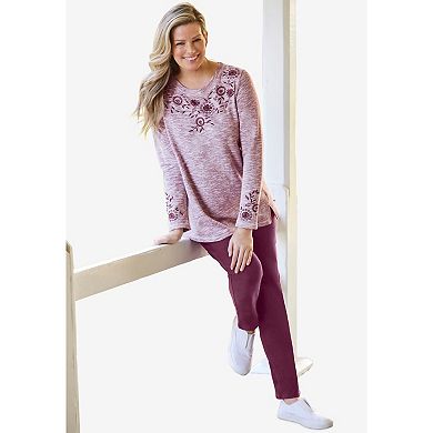 Woman Within Plus Size Floral Embroidered Sweatshirt Tee