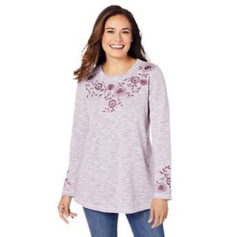 Woman Within Plus Size Floral Embroidered Sweatshirt Tee