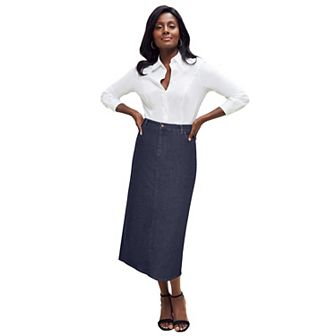 Jessica London Women's Plus Size True Fit Stretch Denim Midi Skirt