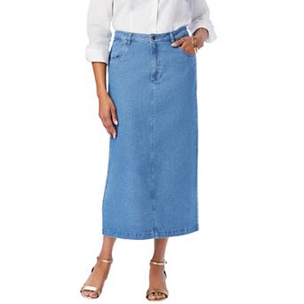 Jessica London Women's Plus Size True Fit Stretch Denim Midi Skirt