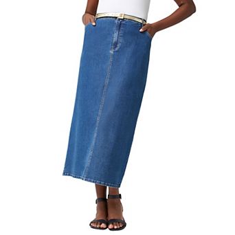 Jessica London Women's Plus Size True Fit Stretch Denim Midi Skirt