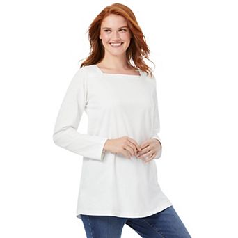 Woman Within Plus Size Perfect Long-Sleeve Square-Neck Tee