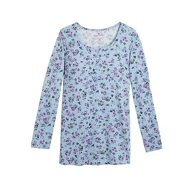 Woman Within Plus Size Perfect Printed Long-Sleeve Henley Tee