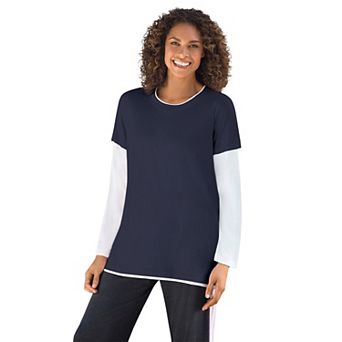 Woman Within Plus Size Layered-Look Crewneck Tee
