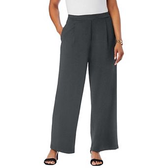 Jessica London Women's Plus Size Stretch Knit Crepe Wide Leg Pant