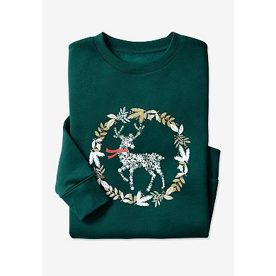 Woman Within Plus Size Fleece Holiday Sweatshirt