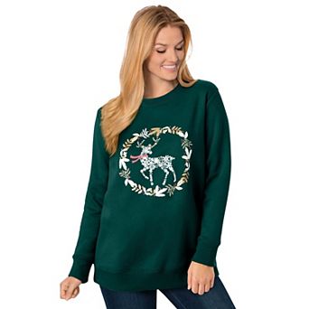 Woman Within Plus Size Fleece Holiday Sweatshirt