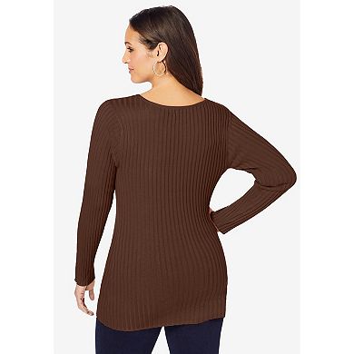 Jessica London Women's Plus Size V-Neck Ribbed Sweater