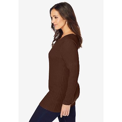 Jessica London Women's Plus Size V-Neck Ribbed Sweater