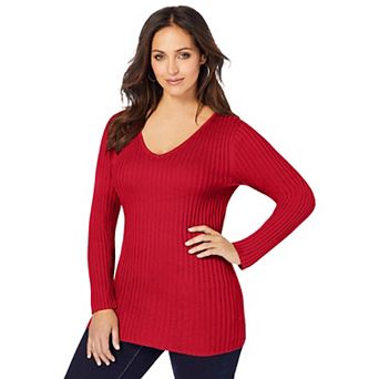 Jessica London Women's Plus Size V-Neck Ribbed Sweater