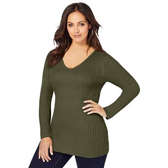 Jessica London Women's Plus Size V-Neck Ribbed Sweater