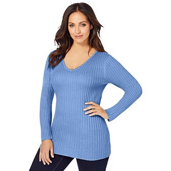 Jessica London Women's Plus Size V-Neck Ribbed Sweater