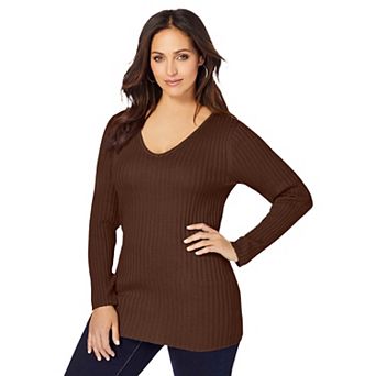 Jessica London Women's Plus Size V-Neck Ribbed Sweater