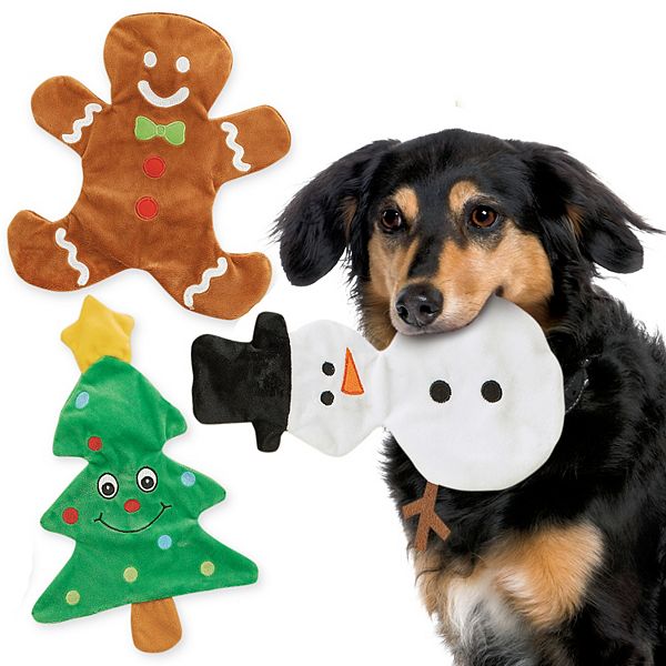 Collections Etc Stuffing Free Holiday Character Dog Toys - Set Of 3