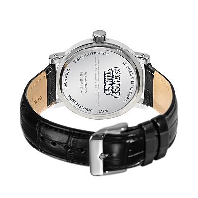 Men's Looney Tunes Daffy Duck Black Leather Strap Watch
