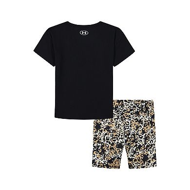 Toddler Girls Under Armour Leopard Logo Tee and Printed Bike Shorts Set