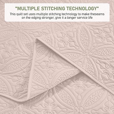 SERWALL 3 pc Reversible Quilt Set for All Season, 1 Quilt & 2 Pillow Shams, Copper Coin Pattern