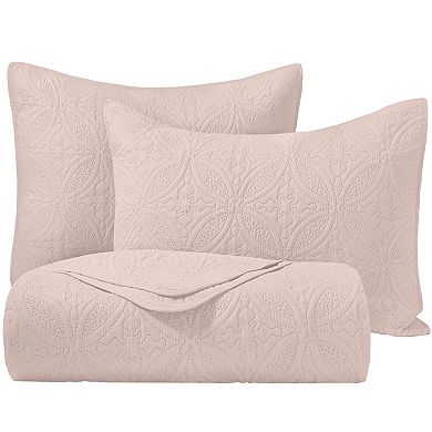SERWALL 3 pc Reversible Quilt Set for All Season, 1 Quilt & 2 Pillow Shams, Copper Coin Pattern