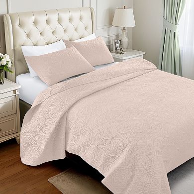 SERWALL 3 pc Reversible Quilt Set for All Season, 1 Quilt & 2 Pillow Shams, Copper Coin Pattern