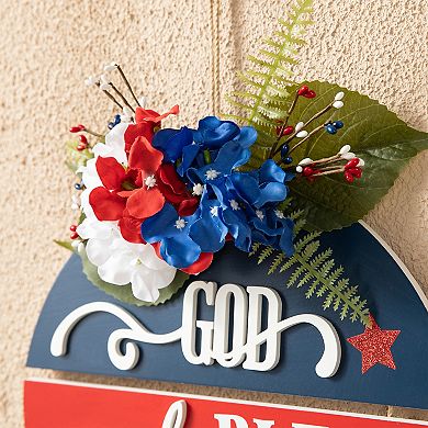 Glitzhome 14"d Wooden God Bless America Patriotic Sign