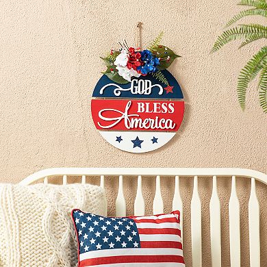 Glitzhome 14"d Wooden God Bless America Patriotic Sign