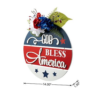 Glitzhome 14"d Wooden God Bless America Patriotic Sign