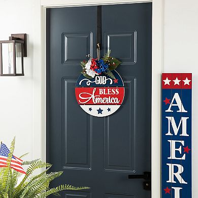 Glitzhome 14"d Wooden God Bless America Patriotic Sign