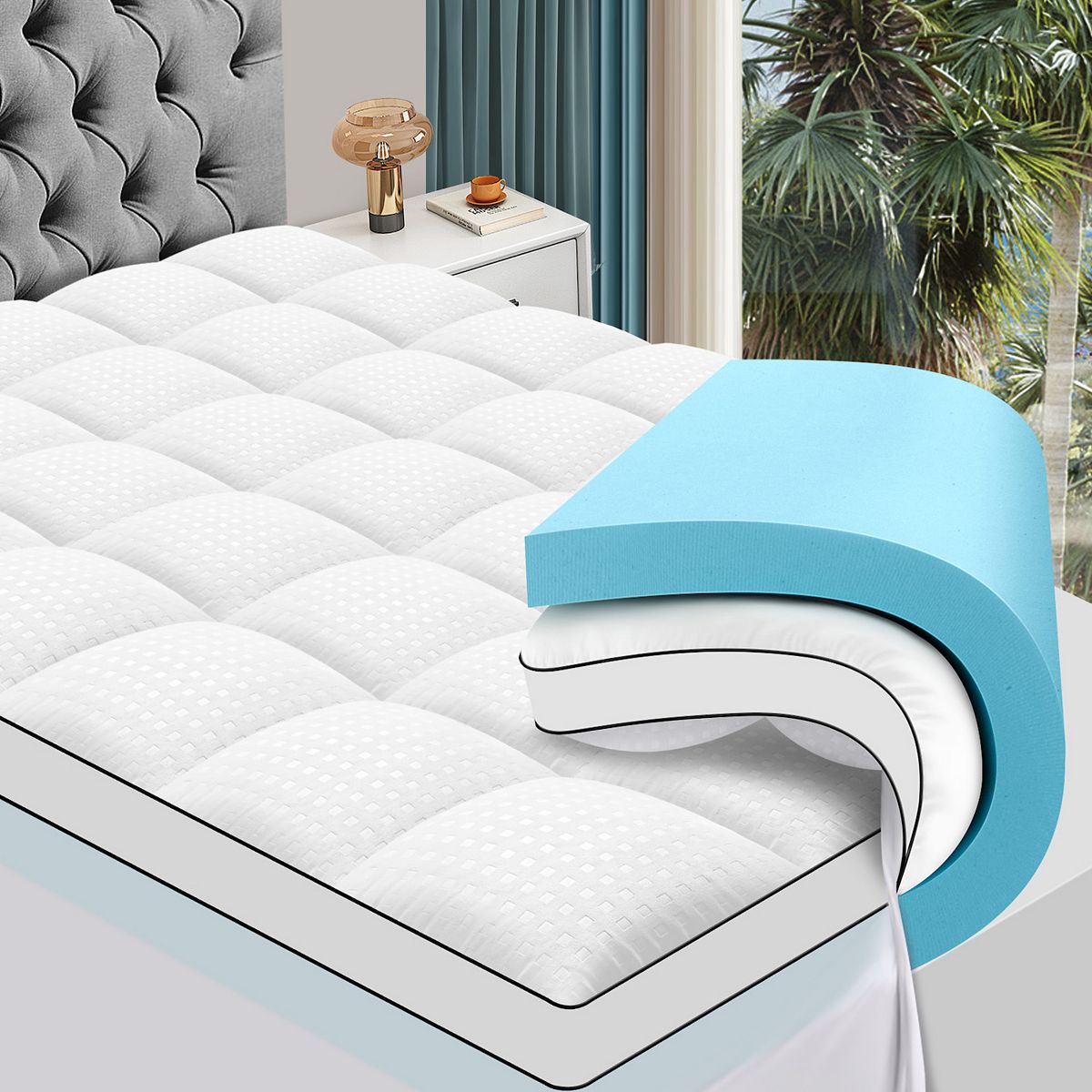 2 in 1 2 Inch Cooling Gel Memory Foam Mattress Topper with 800 Gsm Soft Mattress