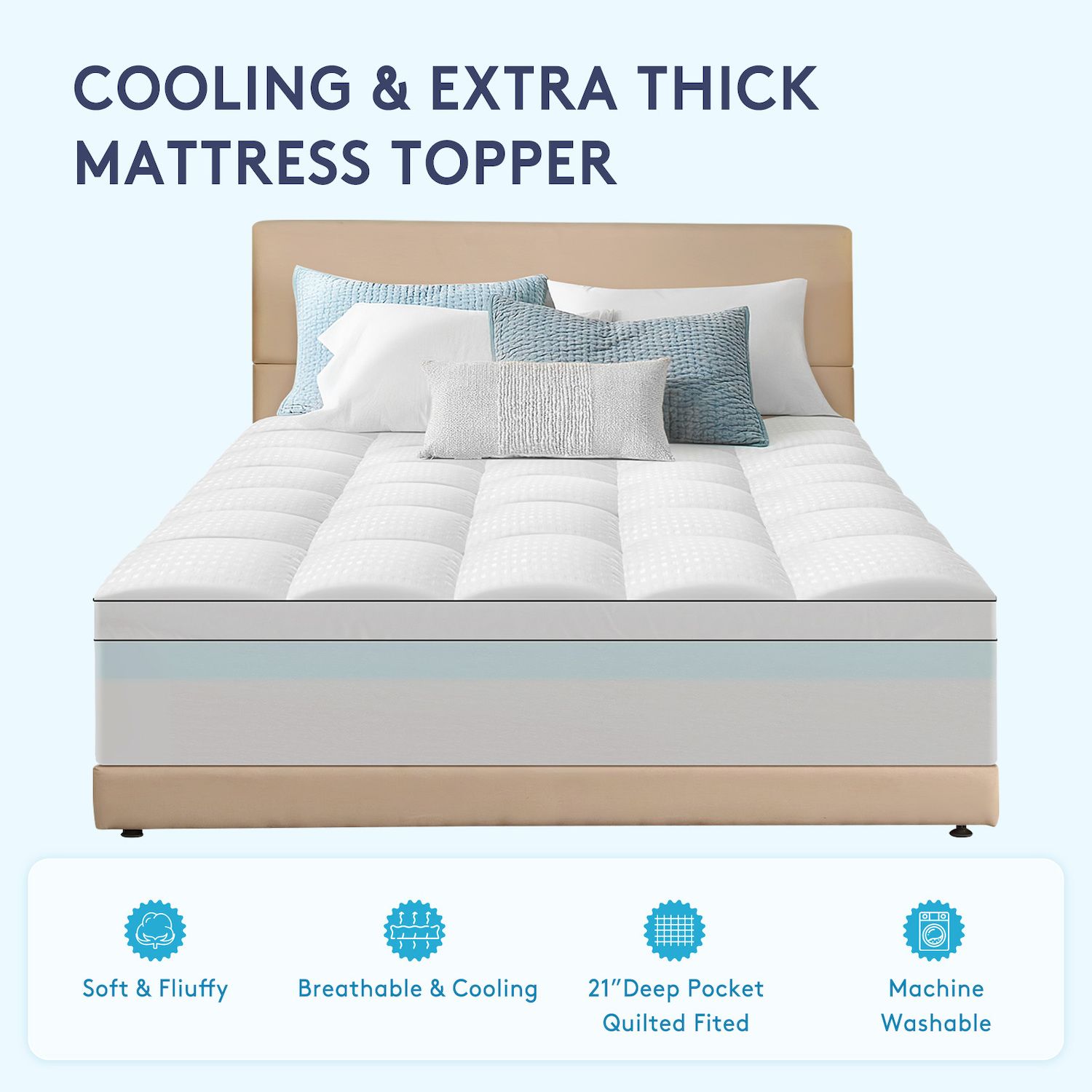 LINSY LIVING King Mattress Topper 2 Inch - Cooling Gel Memory Foam For Back Pain Relief