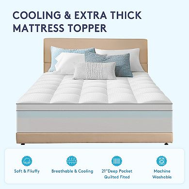 SERWALL 2-in-1 2-Inch Cooling Gel Memory Foam Mattress Topper with 800 Gsm Soft Mattress Cover