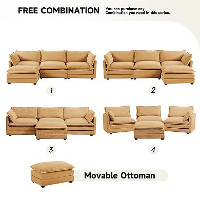 SERWALL Corduroy Living Room Sectional Sofa - 3 Seats with a Removable Ottoman