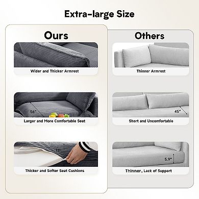 SERWALL Corduroy Living Room Sectional Sofa - 3 Seats with a Removable Ottoman