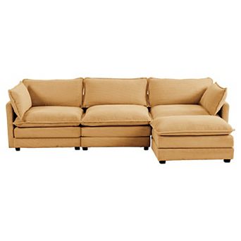Corduroy Living Room Sectional Sofa - 3 Seats with a Removable Ottoman
