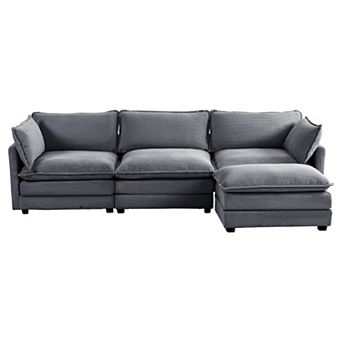 Corduroy Living Room Sectional Sofa - 3 Seats with a Removable Ottoman