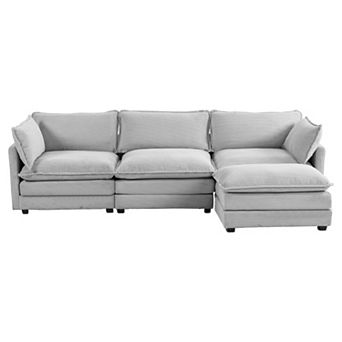 Corduroy Living Room Sectional Sofa - 3 Seats with a Removable Ottoman