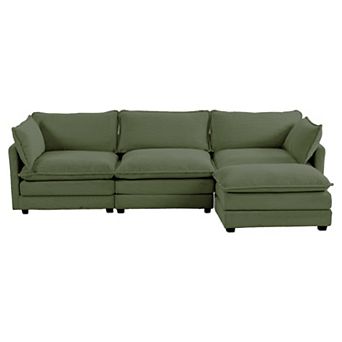 Corduroy Living Room Sectional Sofa - 3 Seats with a Removable Ottoman