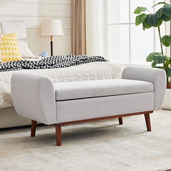 Linen Fabric Storage Ottoman Bench with Hidden Compartment for Bedroom or Entryway