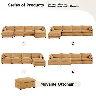 SERWALL Corduroy Living Room Sectional Sofa - 4 Seats with 2 Removable Ottomans