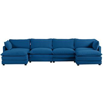 Corduroy Living Room Sectional Sofa - 4 Seats with 2 Removable Ottomans