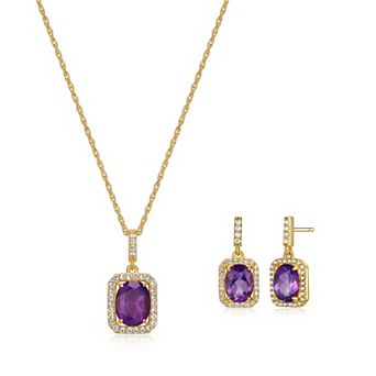 Classic Treasures 18k Gold over Silver Birthstone Drop Earrings & Pendant Necklace Set