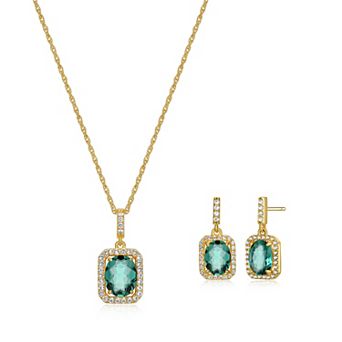 Classic Treasures 18k Gold over Silver Birthstone Drop Earrings & Pendant Necklace Set