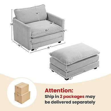 SERWALL Corduroy Living Room Sectional Sofa - Single Sofa with a Removable Ottoman