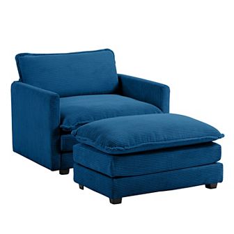 Corduroy Living Room Sectional Sofa - Single Sofa with a Removable Ottoman
