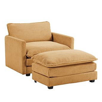 Corduroy Living Room Sectional Sofa - Single Sofa with a Removable Ottoman