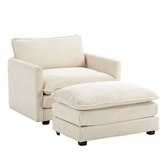 Corduroy Living Room Sectional Sofa - Single Sofa with a Removable Ottoman